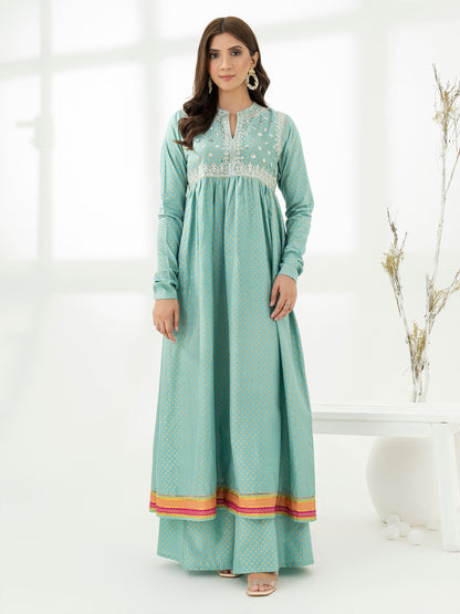 2 Piece Satin Suit-Embroidered (Pret)