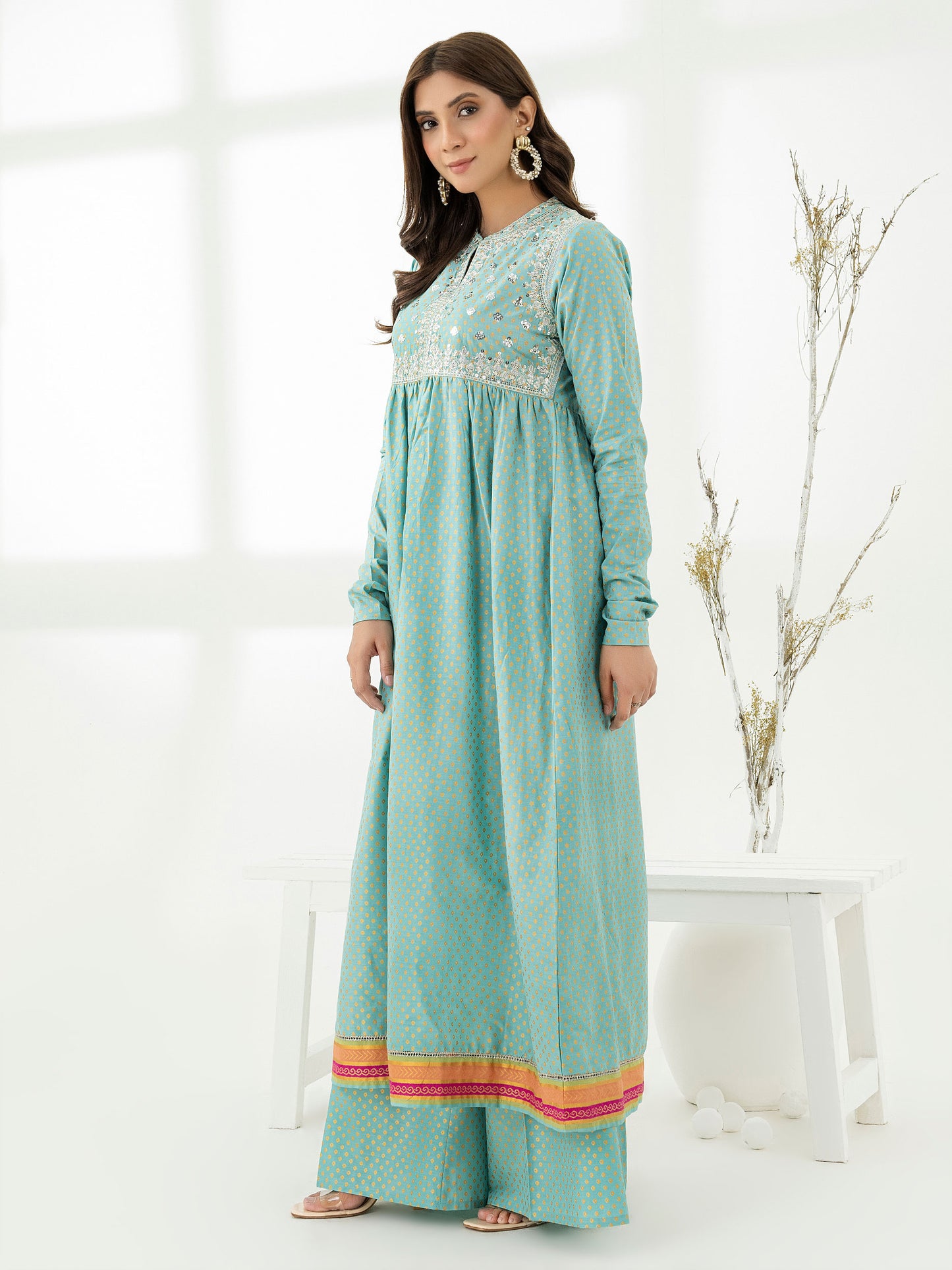 2 Piece Satin Suit-Embroidered (Pret)