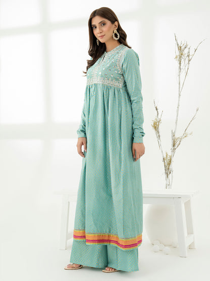 2 Piece Satin Suit-Embroidered (Pret)