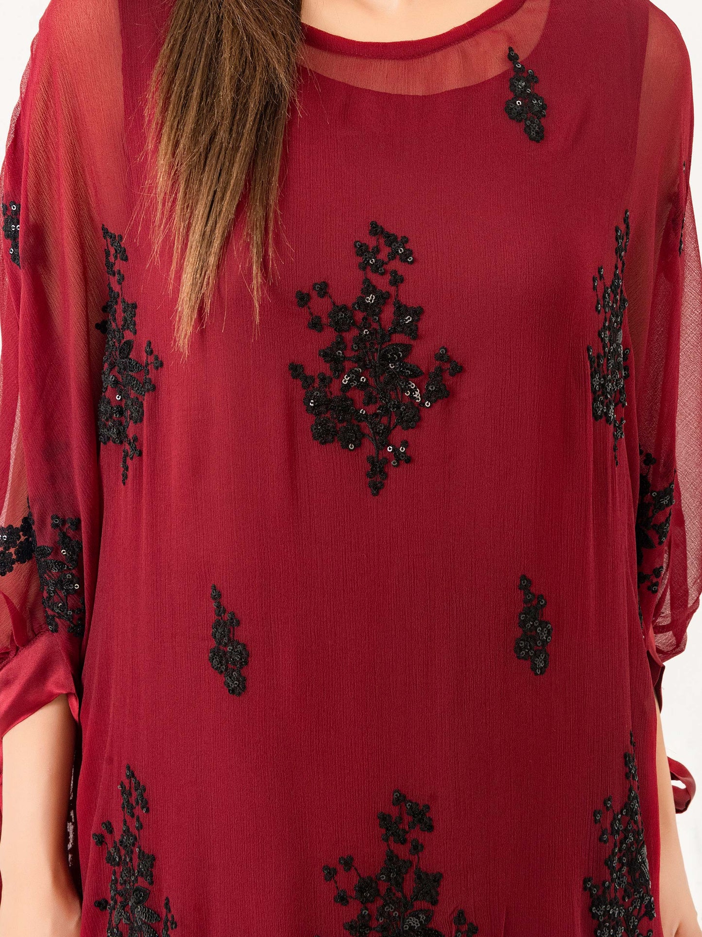 Chiffon Shirt With Slip-Embroidered (Pret)