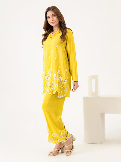 Raw Silk Co-Ord Set-Embroidered (Pret)