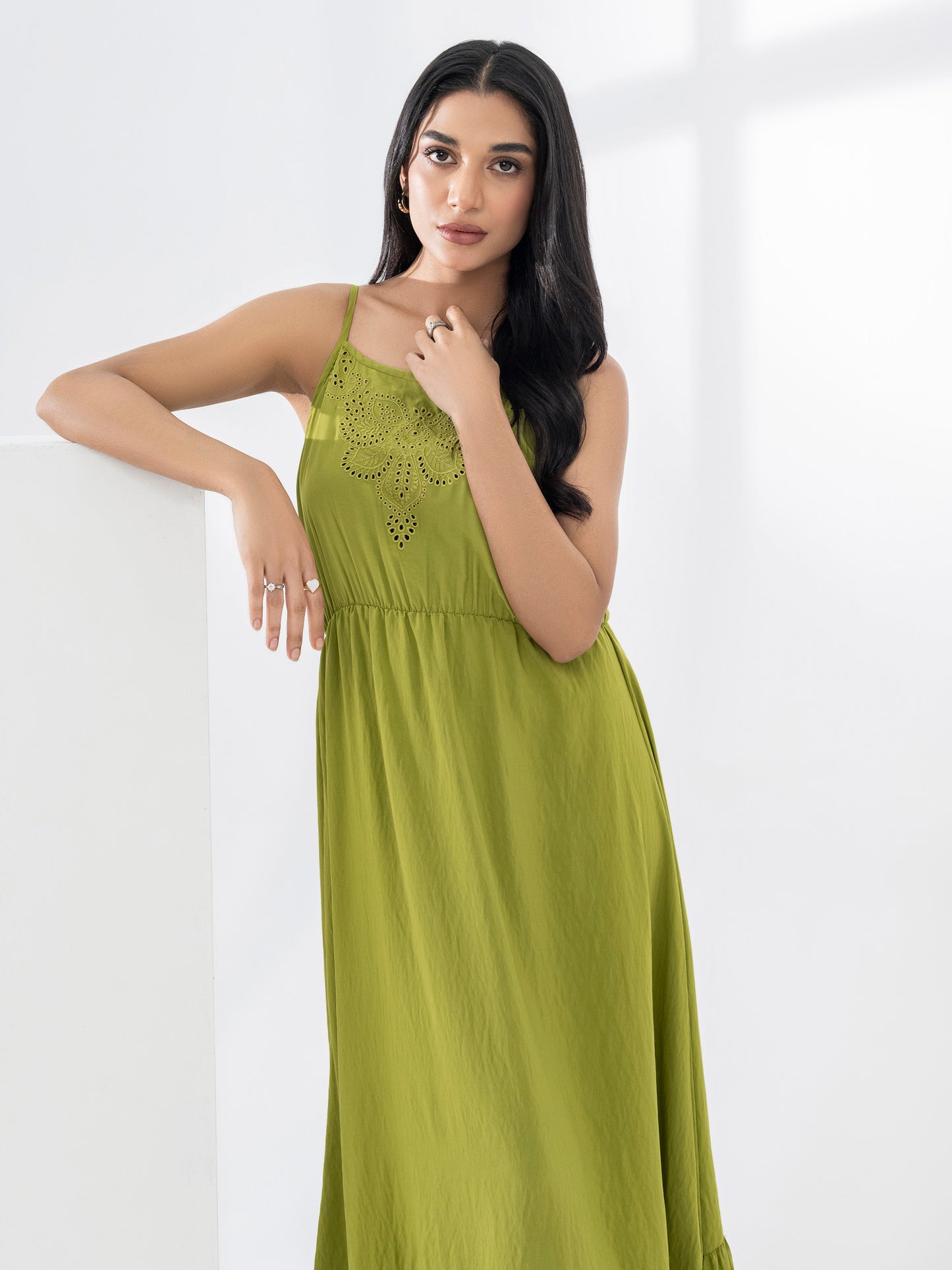 Embroidered Raw Silk Dress