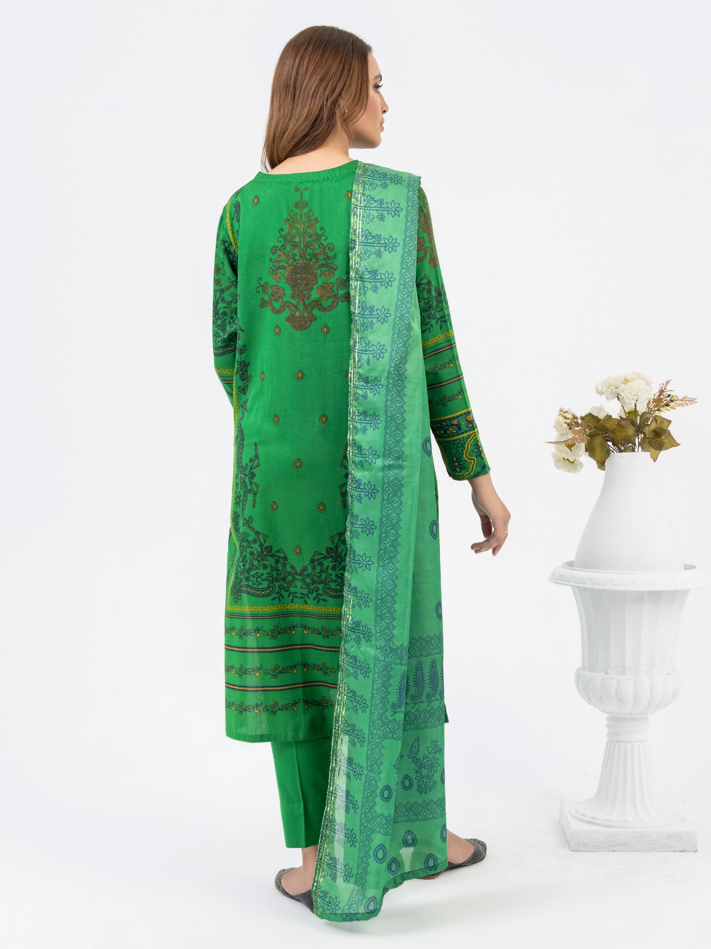 3 Piece Satin Suit-Embroidered(Pret)