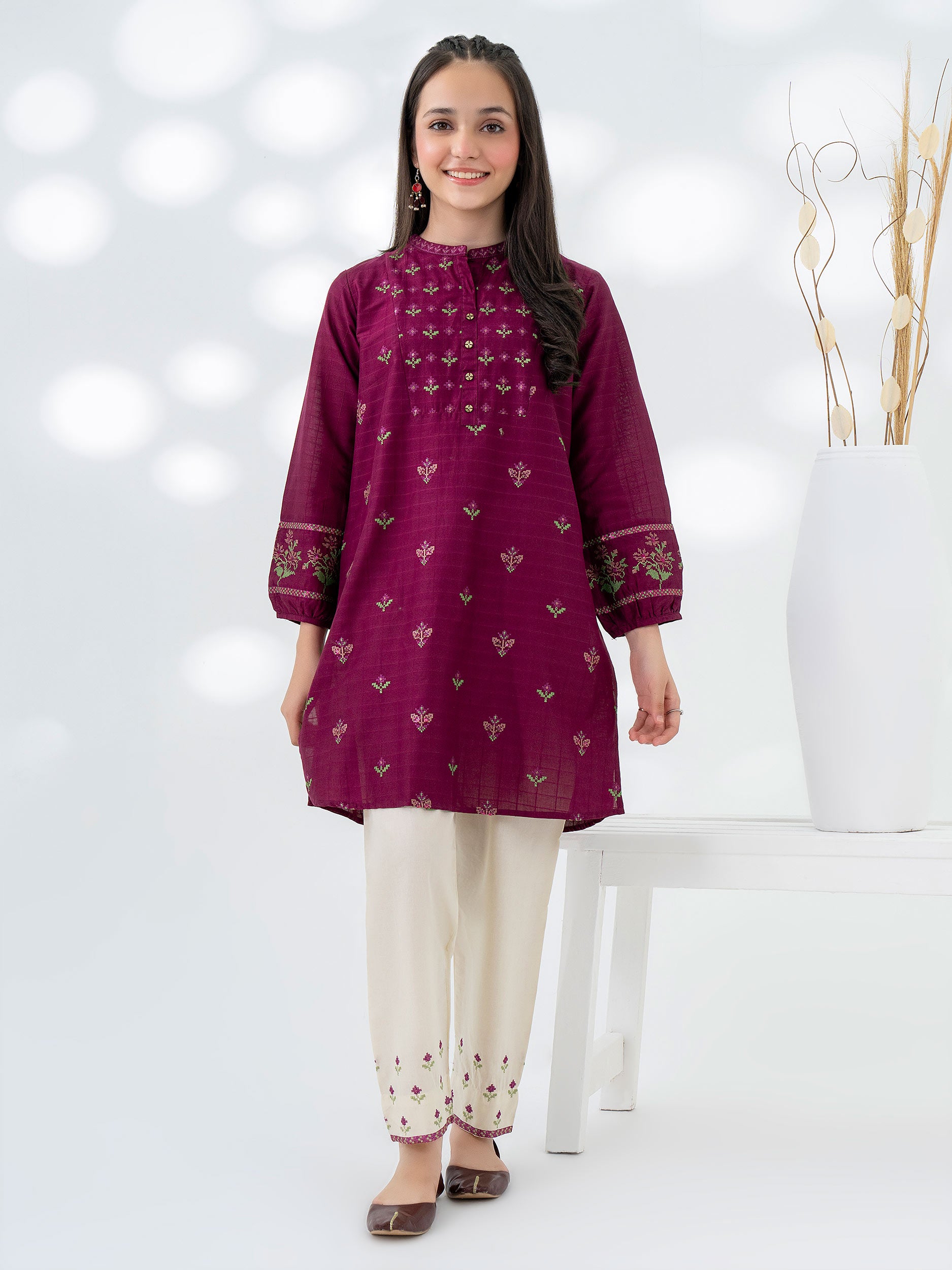 2 Piece Cambric Suit-Embroidered