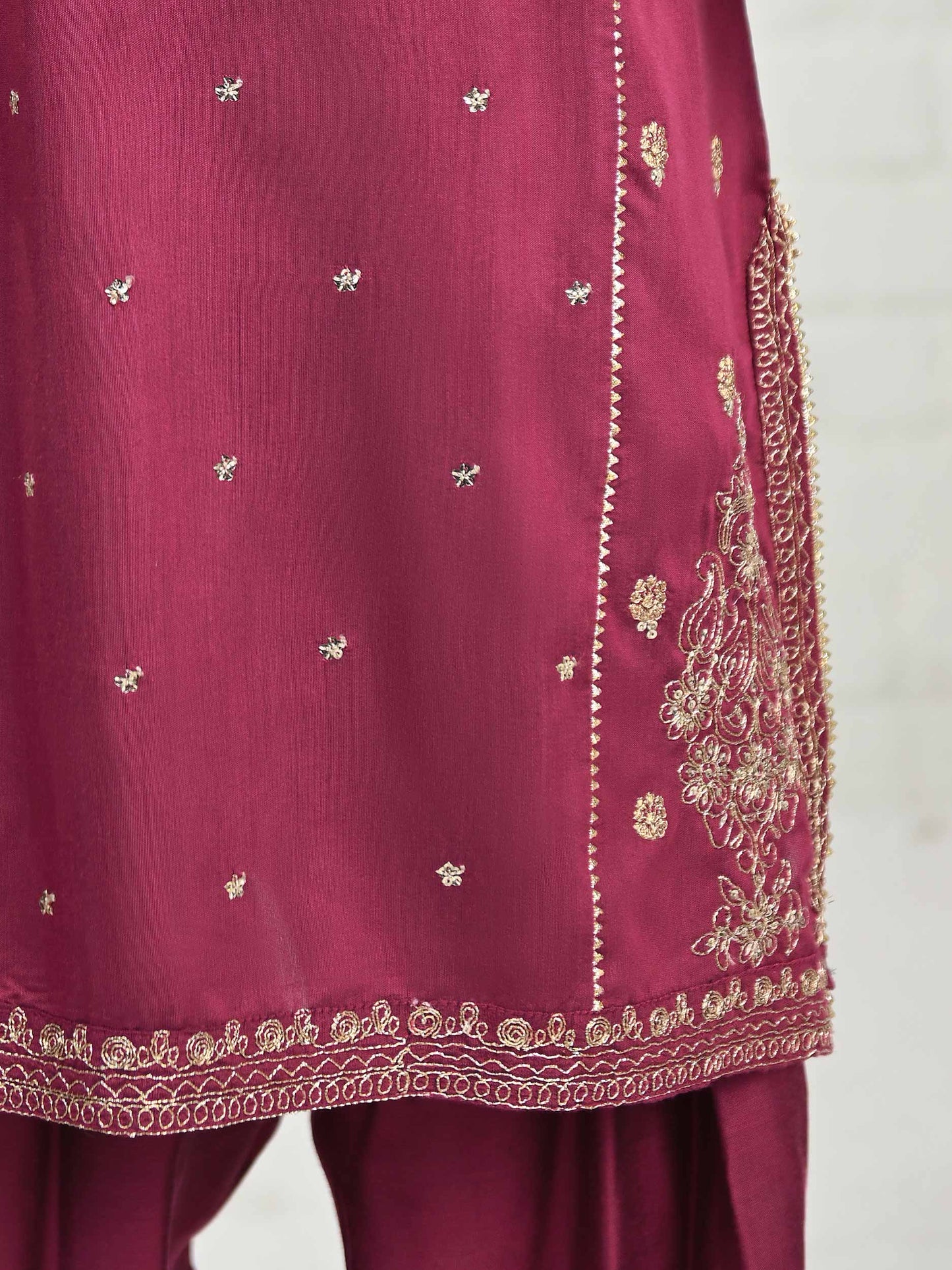 2 Piece Raw Silk Suit- Embroidered (Pret)