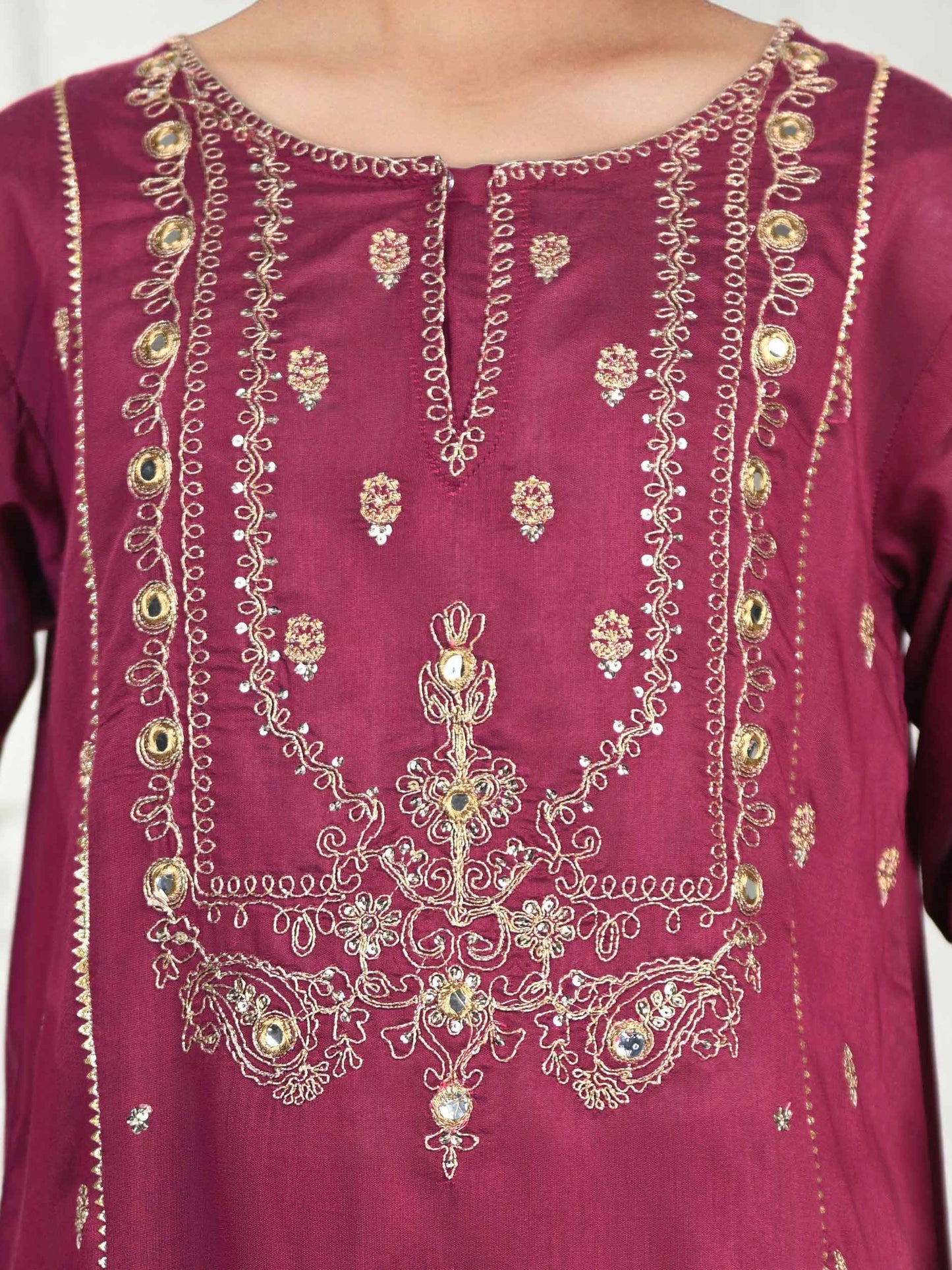 2 Piece Raw Silk Suit- Embroidered (Pret)