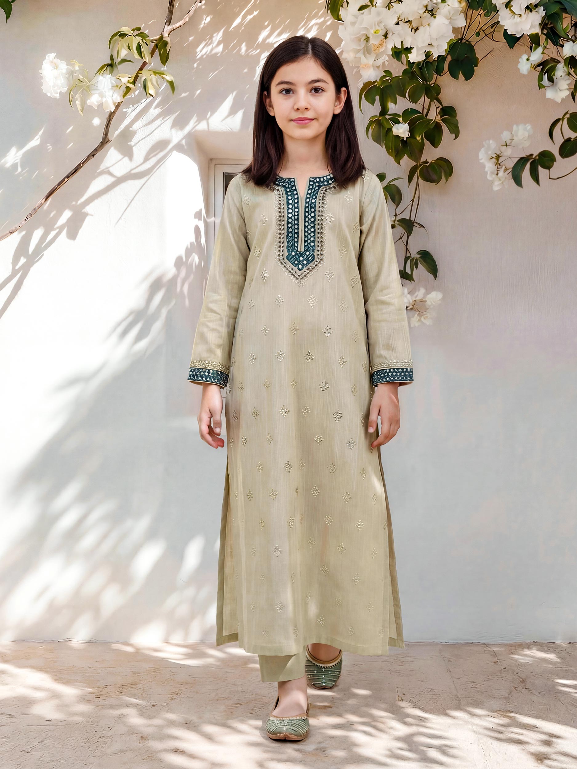2 Piece Lawn Zari Suit- Embroidered (Pret)