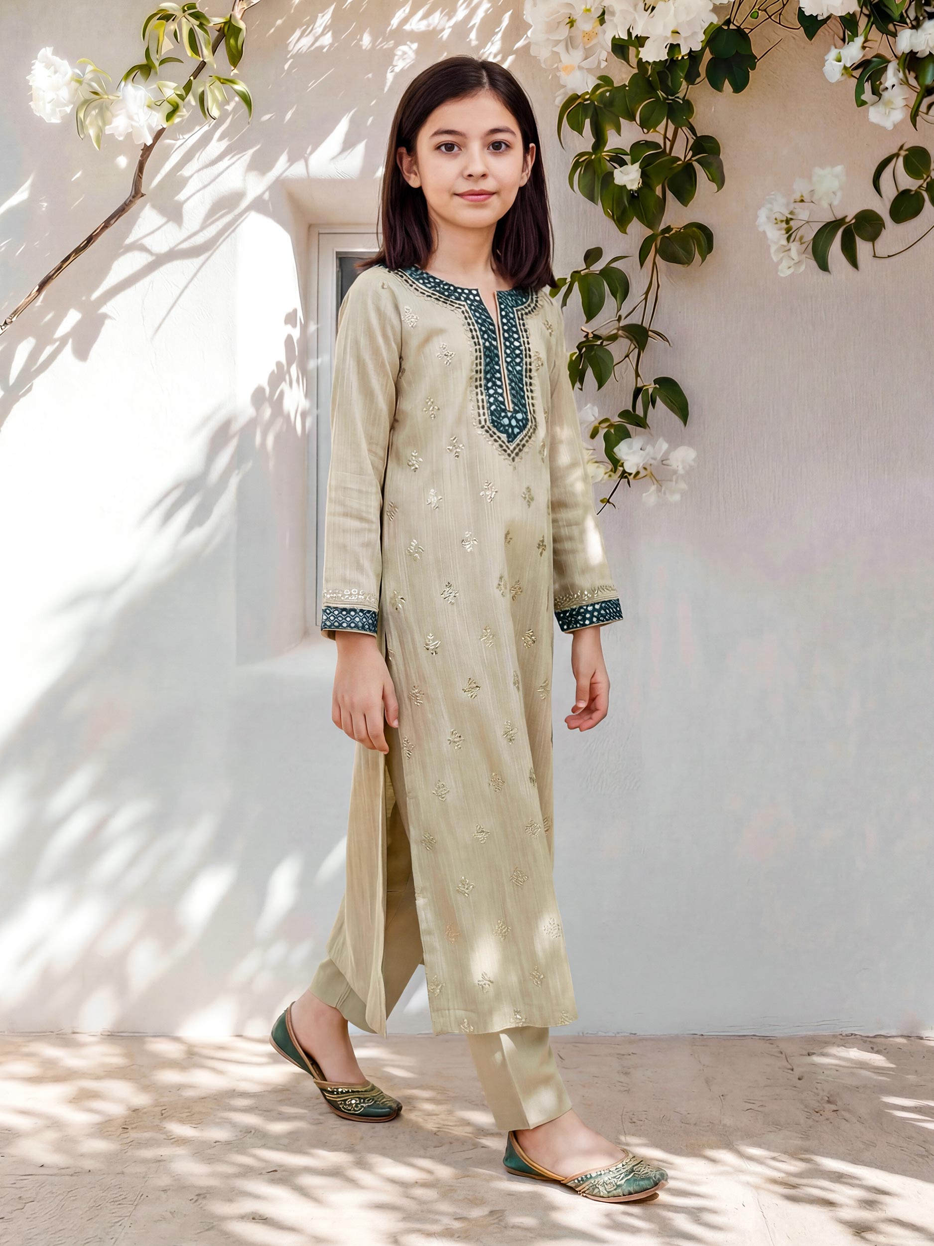 2 Piece Lawn Zari Suit- Embroidered (Pret)