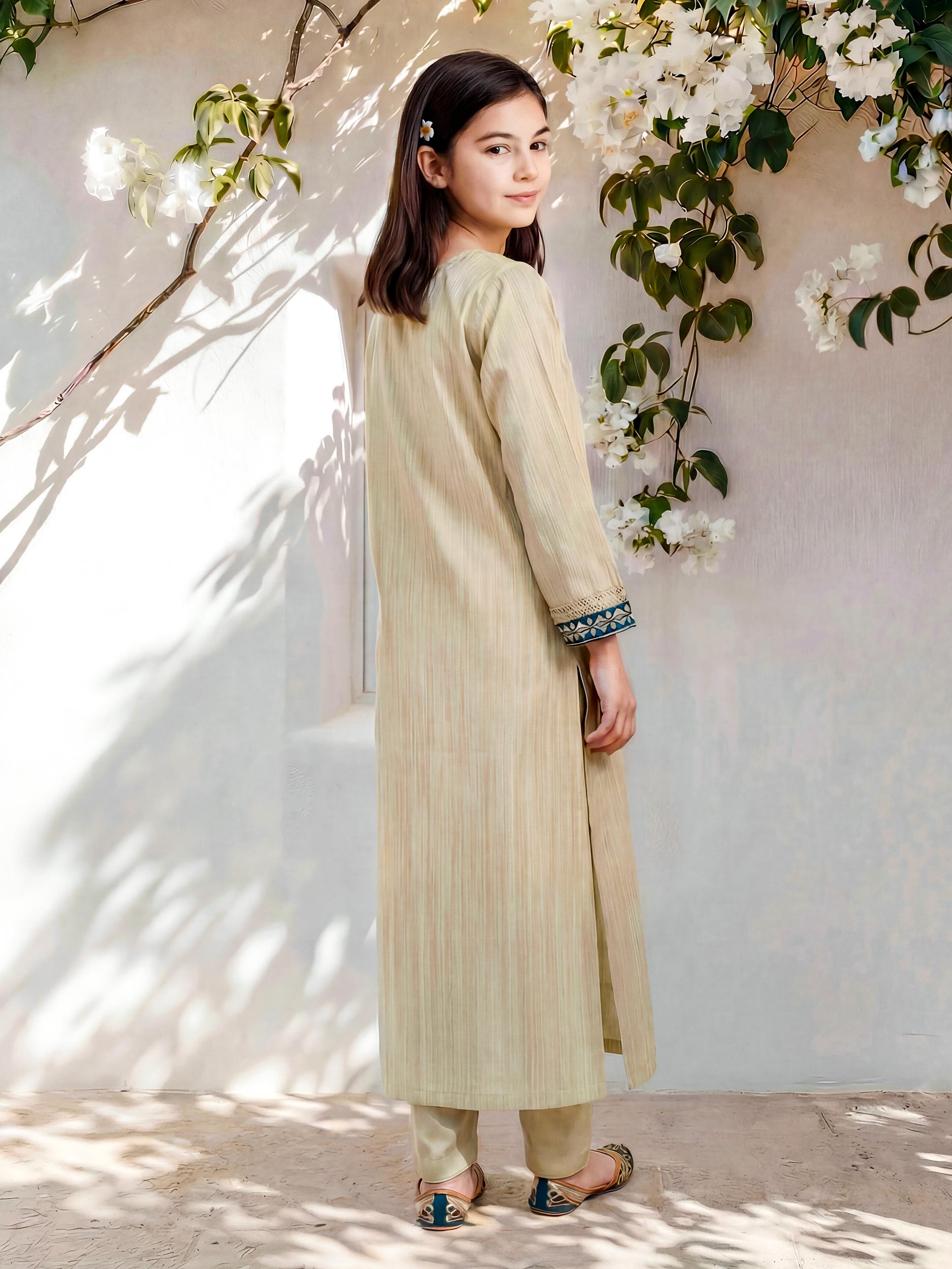 2 Piece Lawn Zari Suit- Embroidered (Pret)
