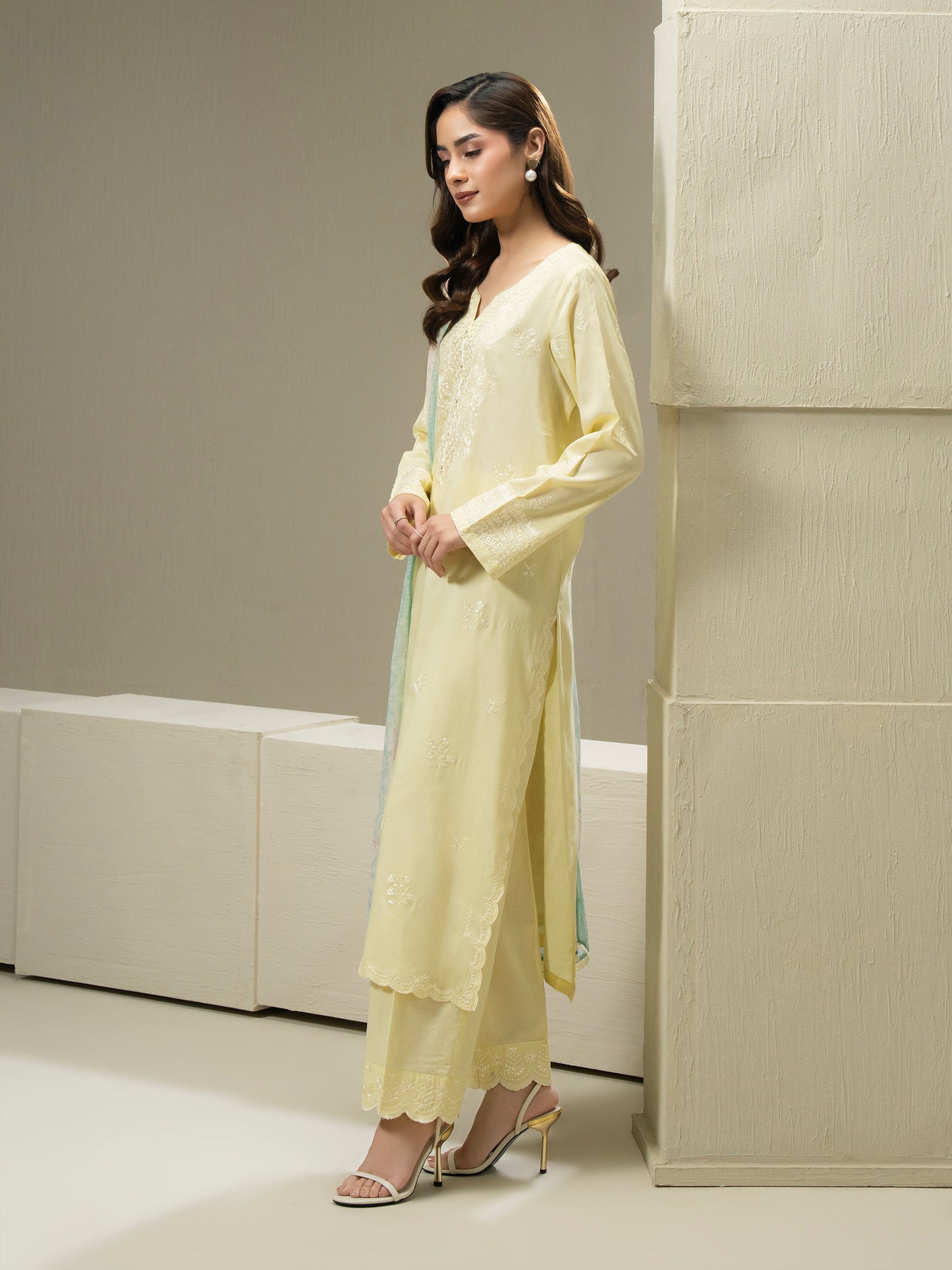 3 Piece Cotton Suit-Embroidered (Pret)