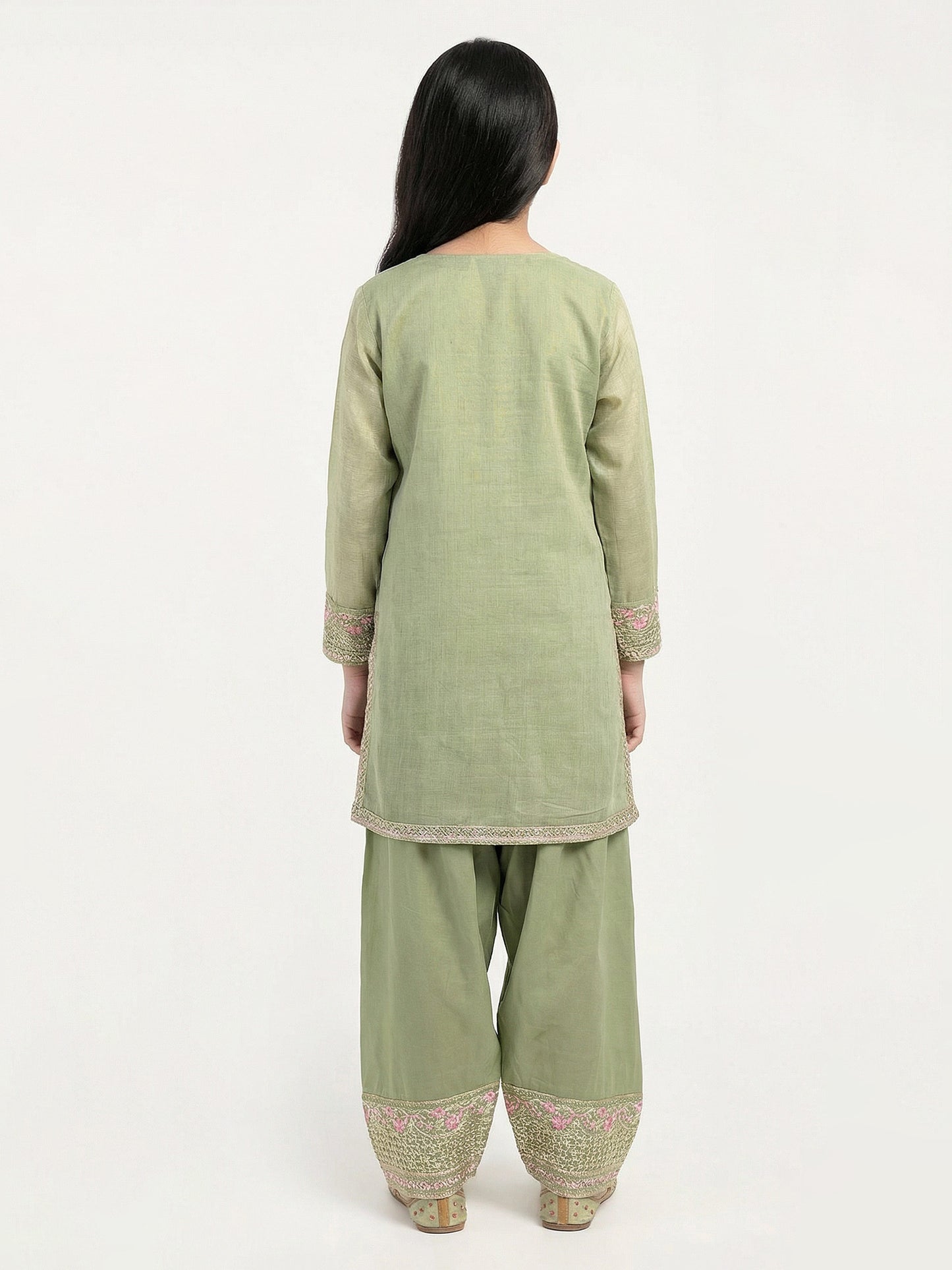 2 Piece Zari Cotton Net Suit- Embroidered (Pret)