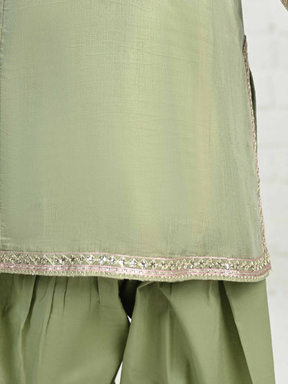 2 Piece Zari Cotton Net Suit- Embroidered (Pret)