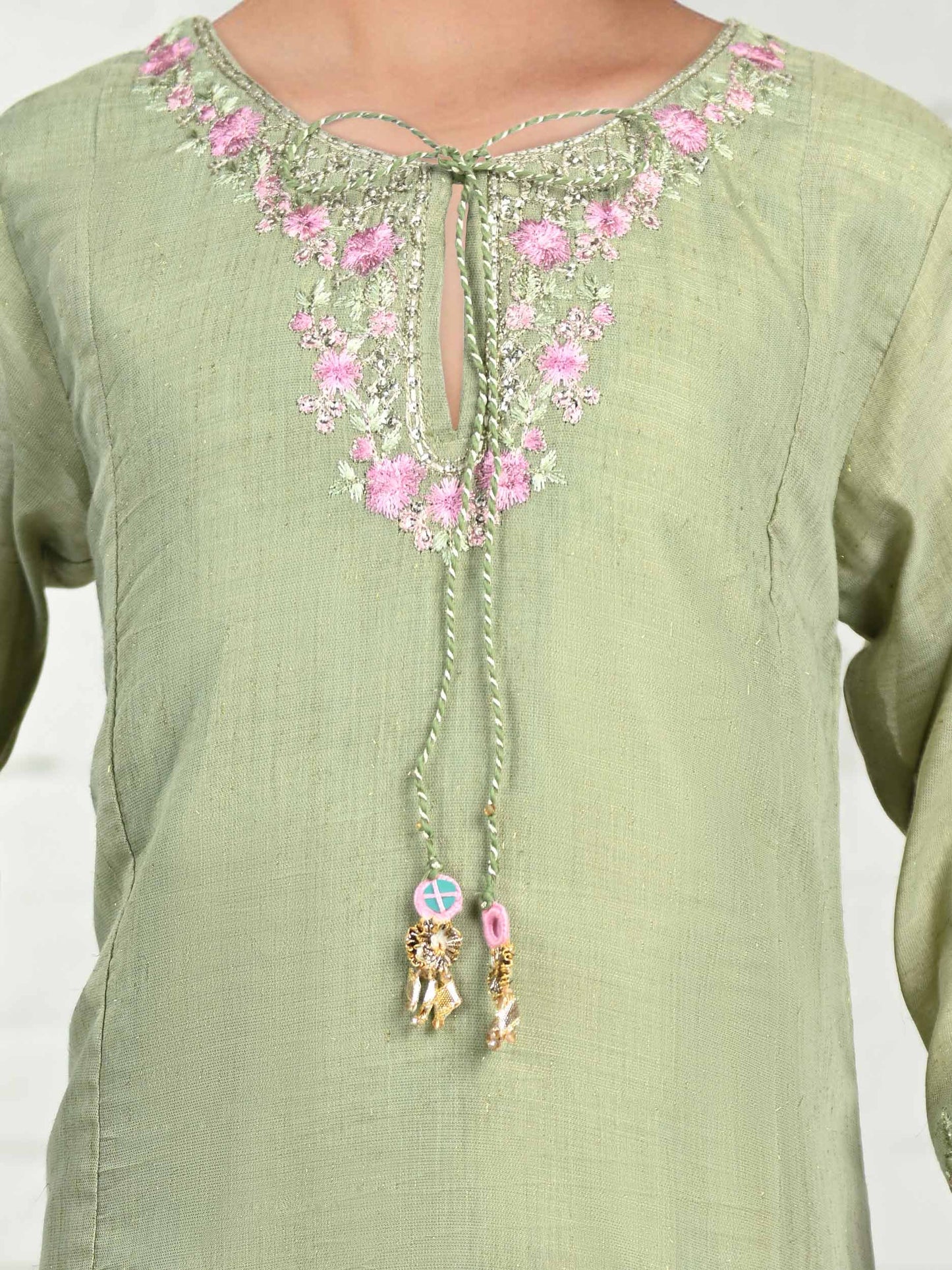 2 Piece Zari Cotton Net Suit- Embroidered (Pret)