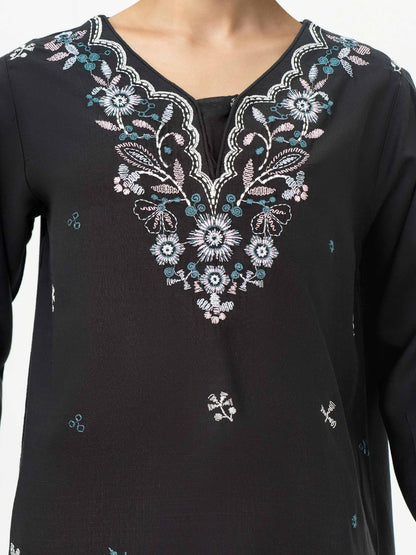 2 Piece Viscose Slub Suit- Embroidered (Pret)