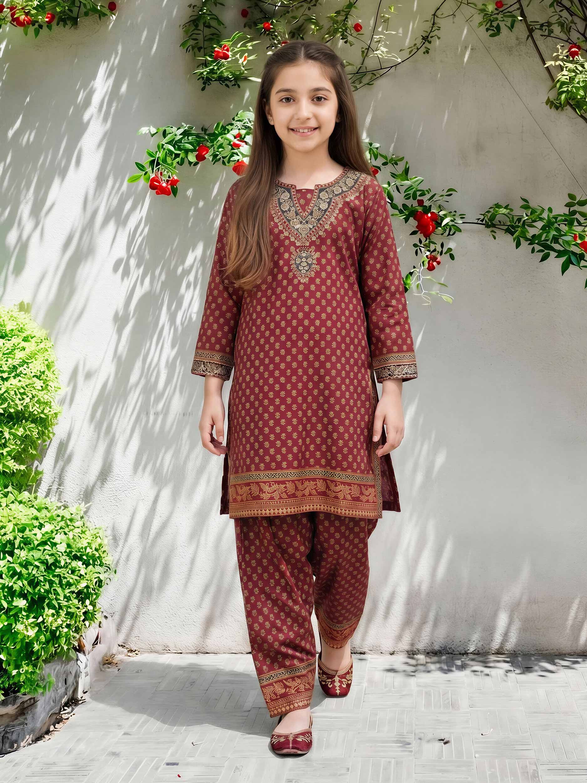 2 Piece Satin Suit- Embroidered (Pret)