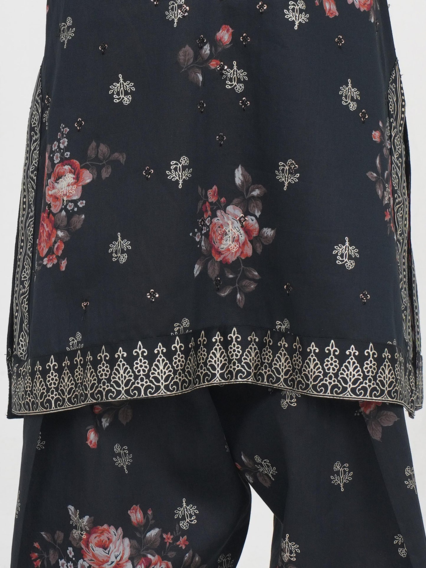 2 Piece Satin Suit- Embroidered (Pret)