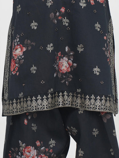2 Piece Satin Suit- Embroidered (Pret)