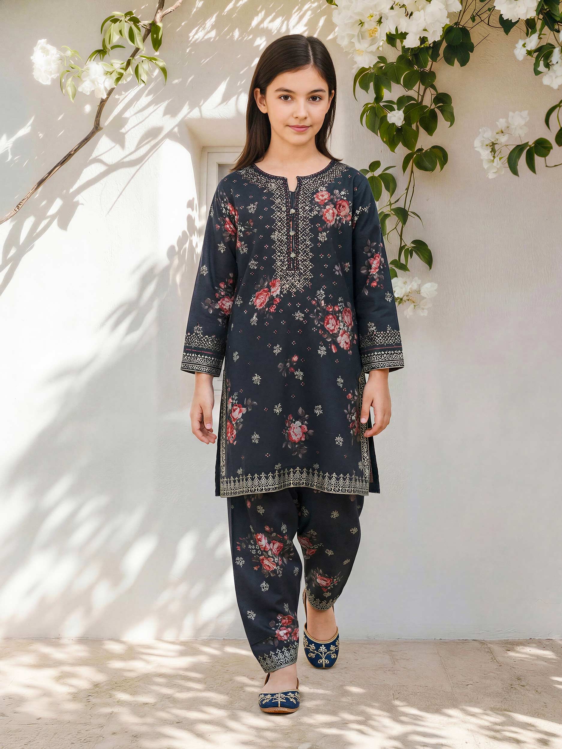 2 Piece Satin Suit- Embroidered (Pret)