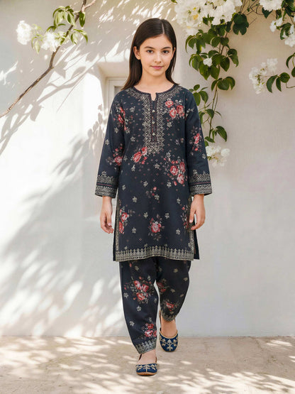 2 Piece Satin Suit- Embroidered (Pret)
