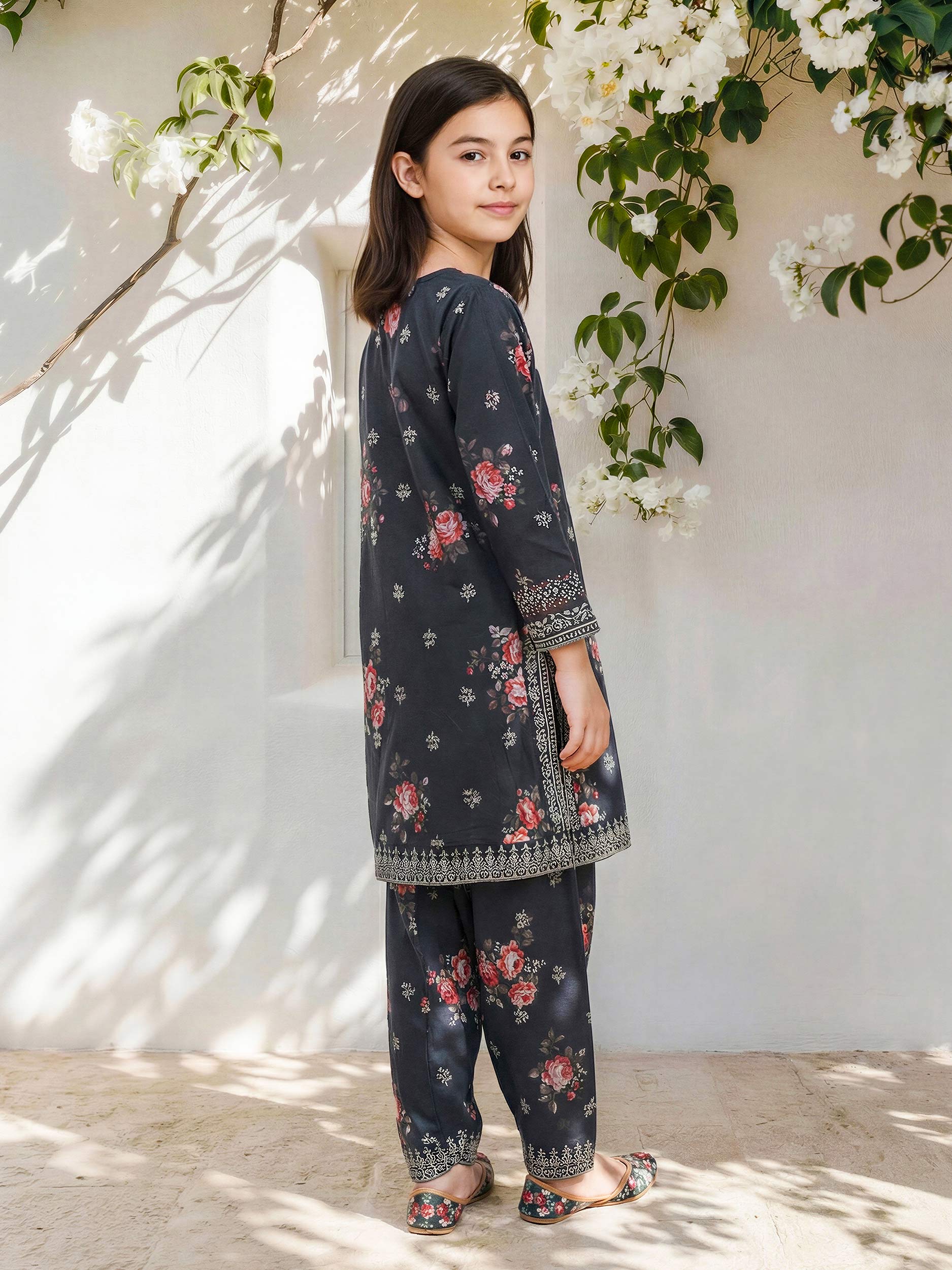 2 Piece Satin Suit- Embroidered (Pret)