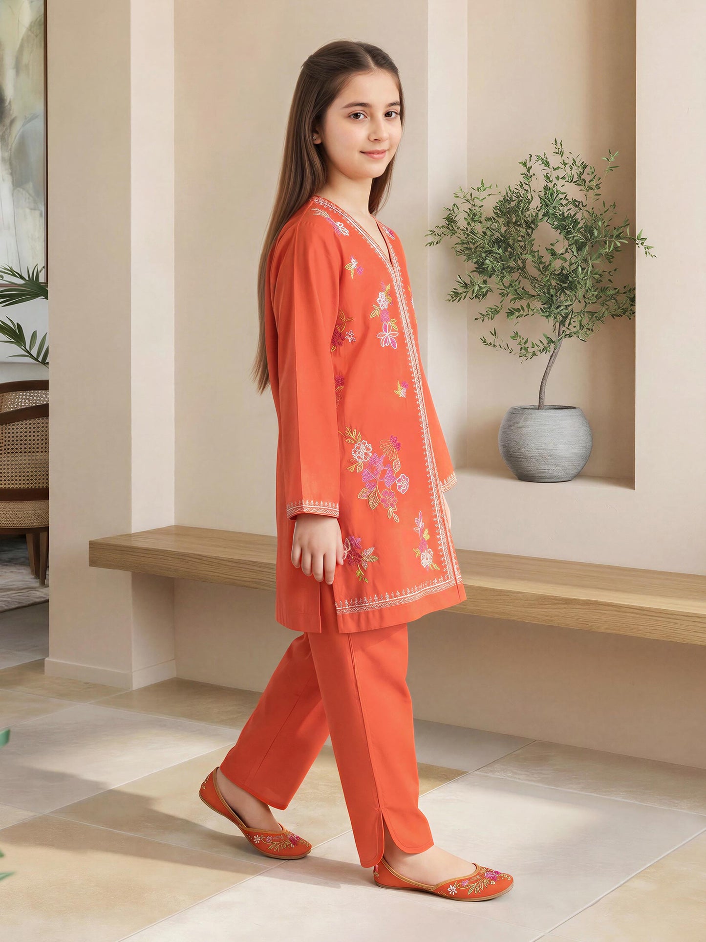 2 Piece Lawn Slub Suit- Embroidered (Pret)