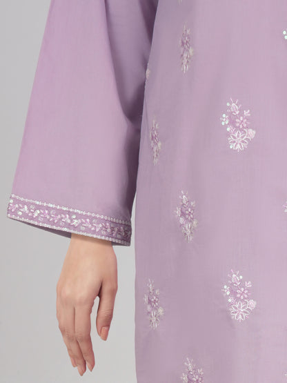 2 Piece Cambric Slub Suit- Embroidered (Pret)