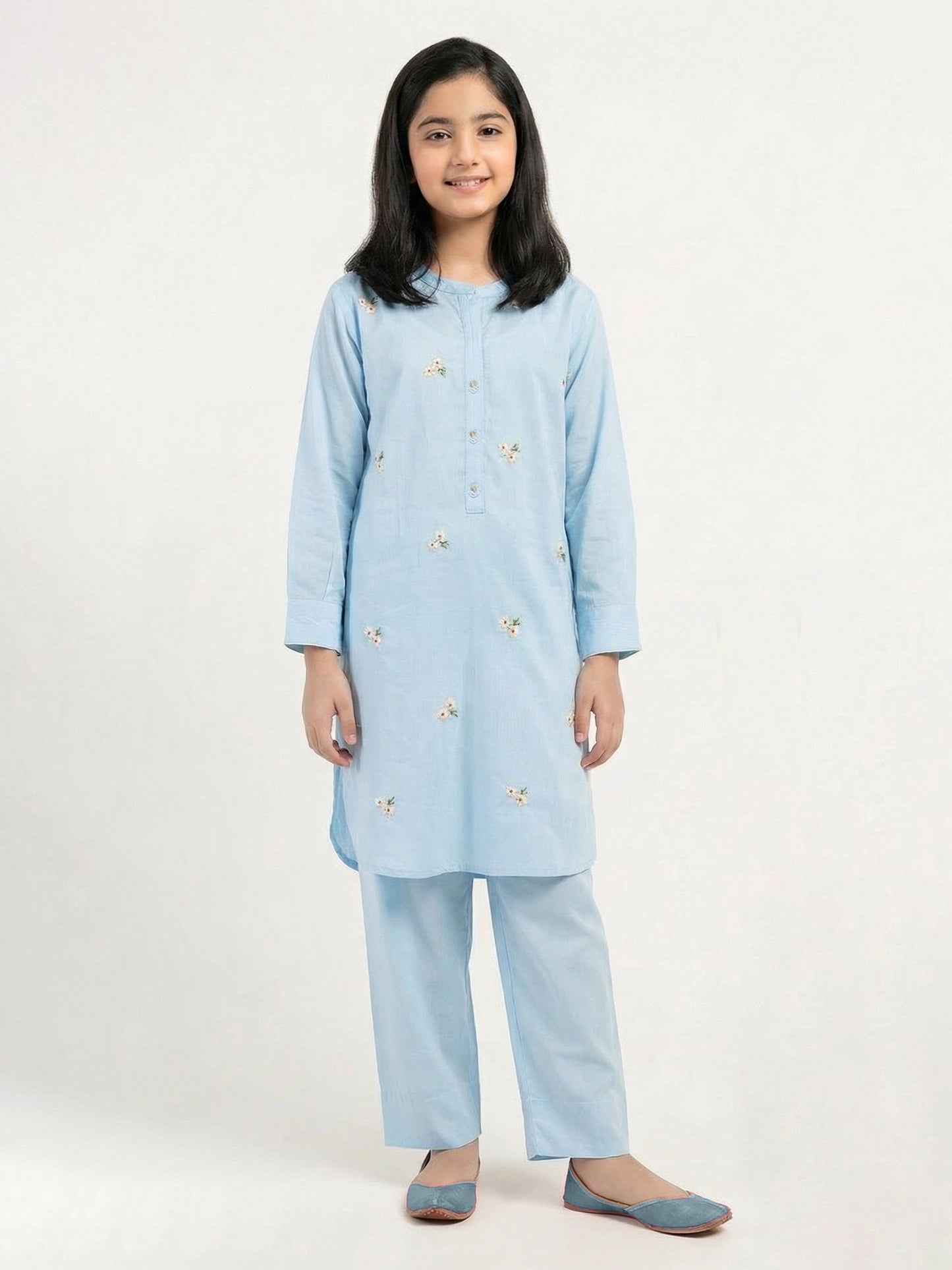 2 Piece Viscose Slub Suit- Embroidered (Pret)