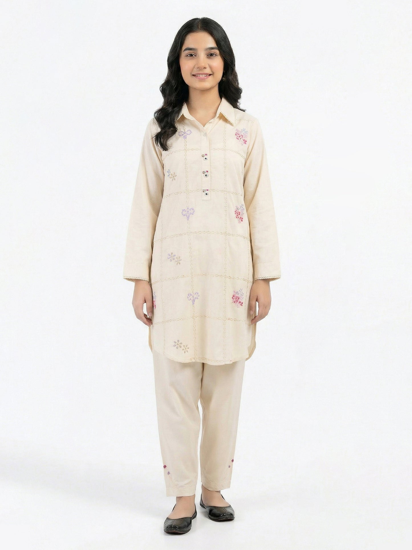 2 Piece Viscose Cotton Suit- Embroidered (Pret)