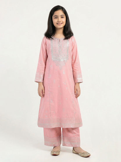 2 Piece Lawn Slub Suit- Embroidered (Pret)