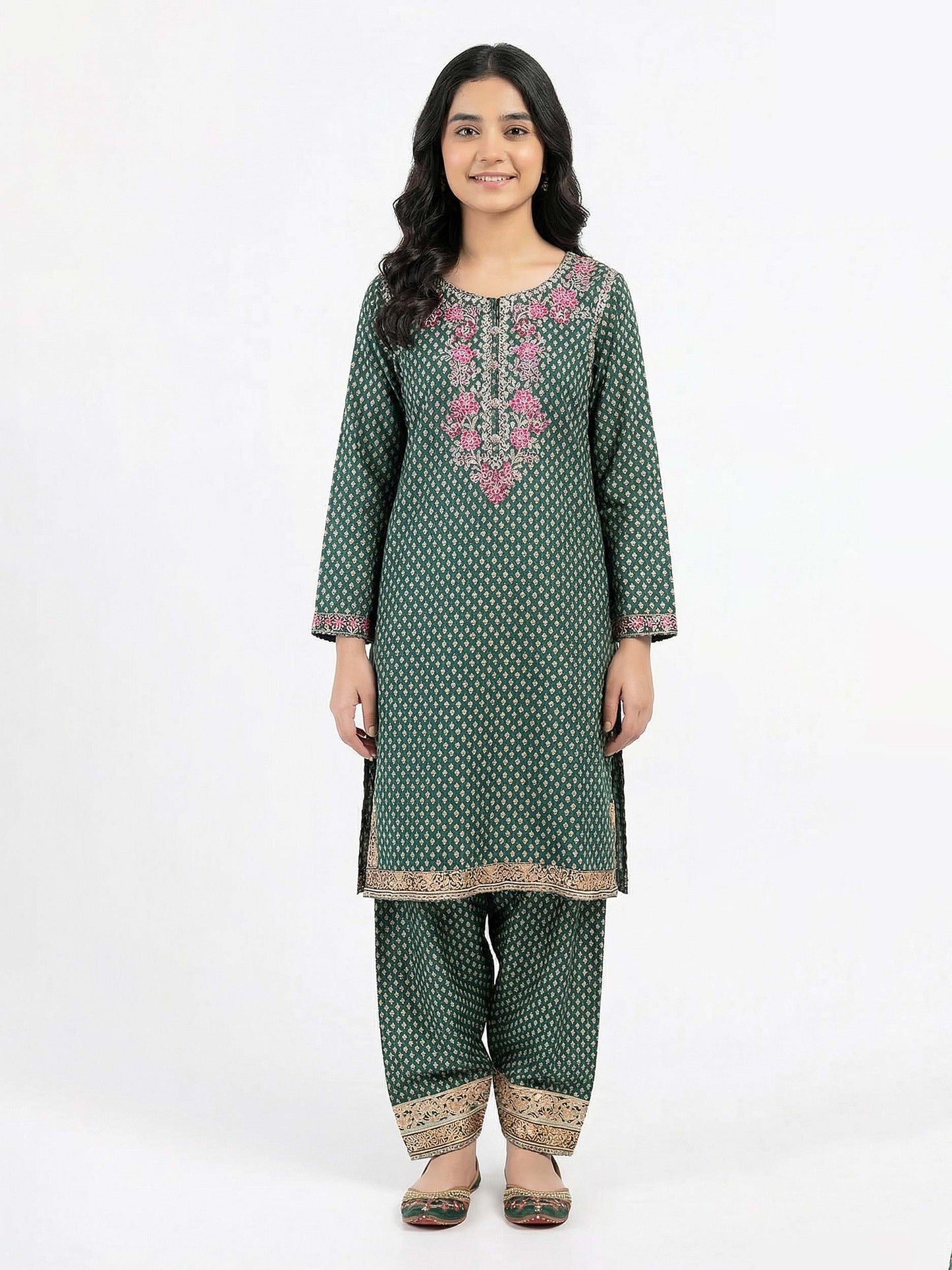 2 Piece Satin Suit- Embroidered (Pret)