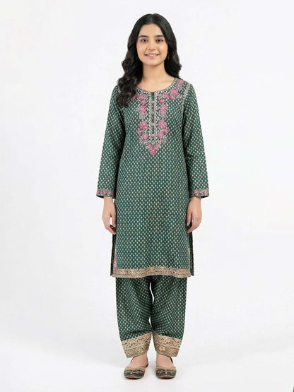 2 Piece Satin Suit- Embroidered (Pret)