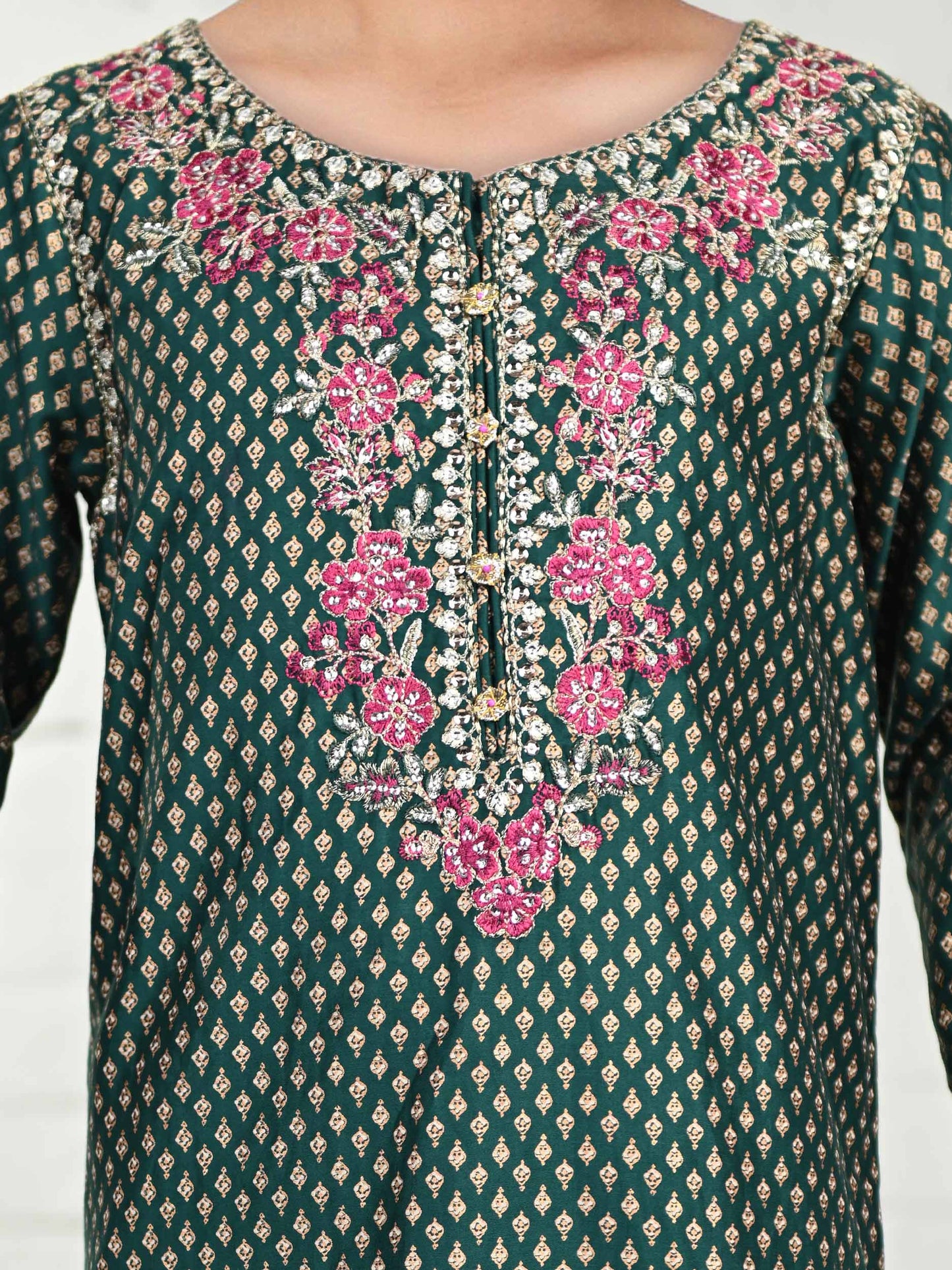 2 Piece Satin Suit- Embroidered (Pret)