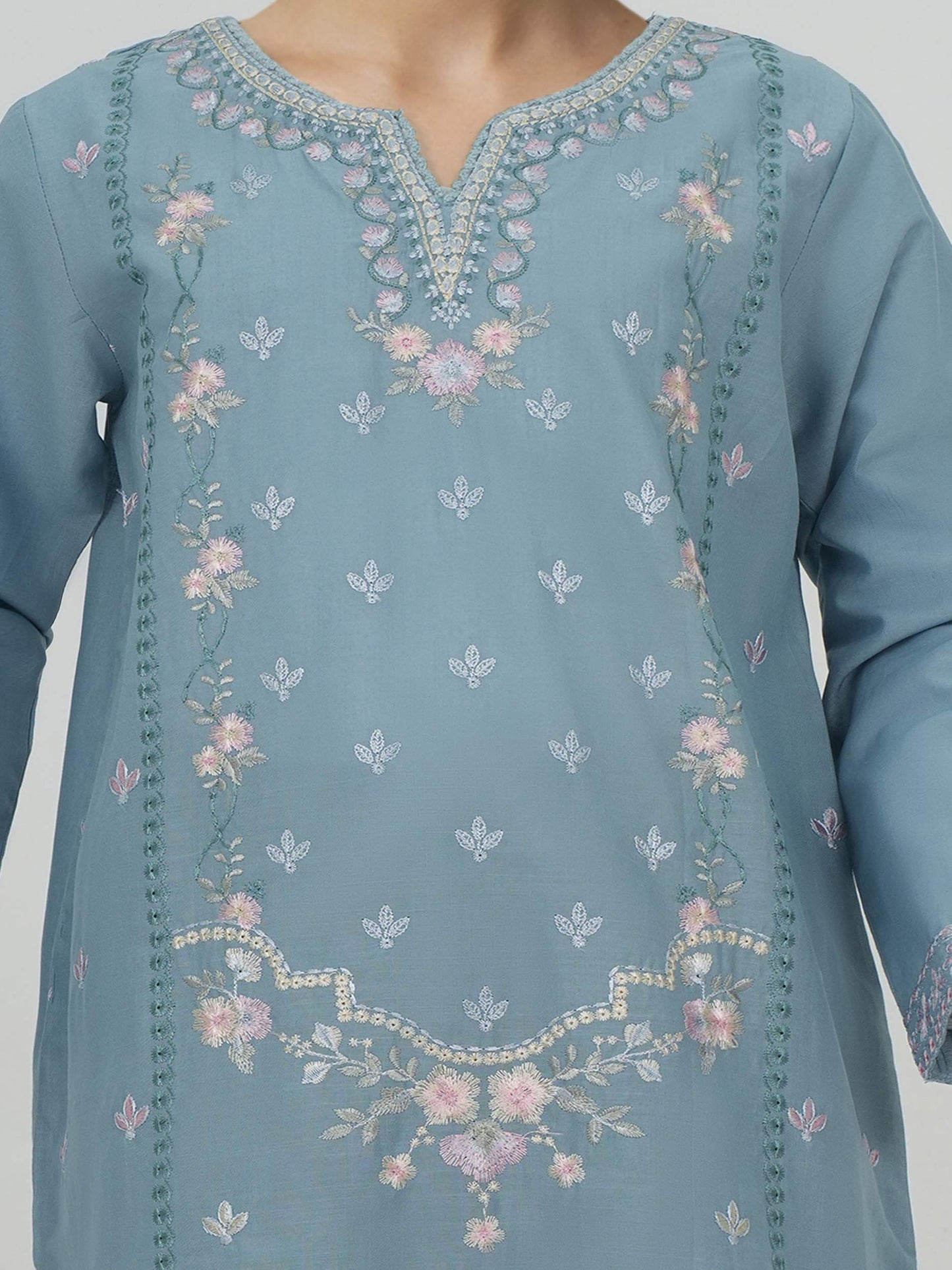 2 Piece Lawn Slub Suit- Embroidered (Pret)