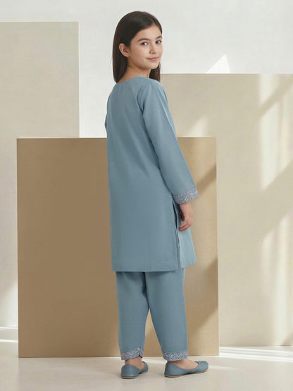 2 Piece Lawn Slub Suit- Embroidered (Pret)