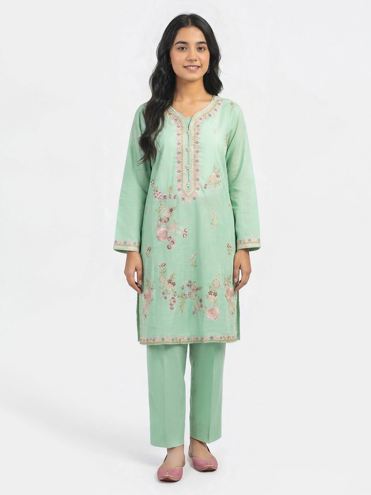 2 Piece Lawn Slub Suit- Embroidered (Pret)