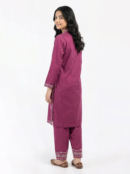 2 Piece Self Jacquard Suit- Embroidered (Pret)