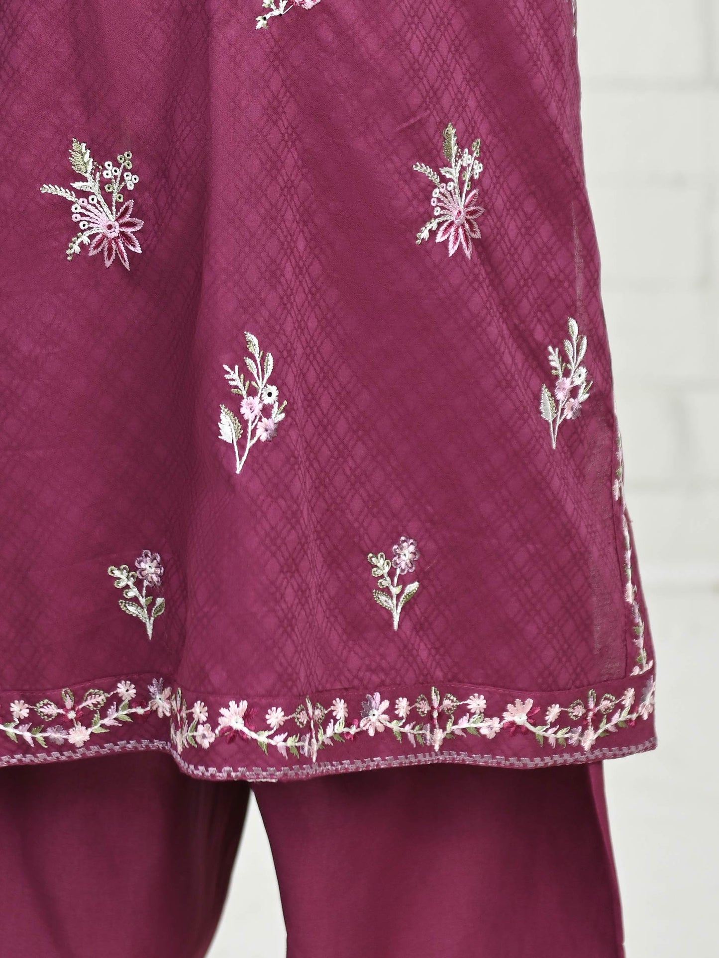 2 Piece Self Jacquard Suit- Embroidered (Pret)