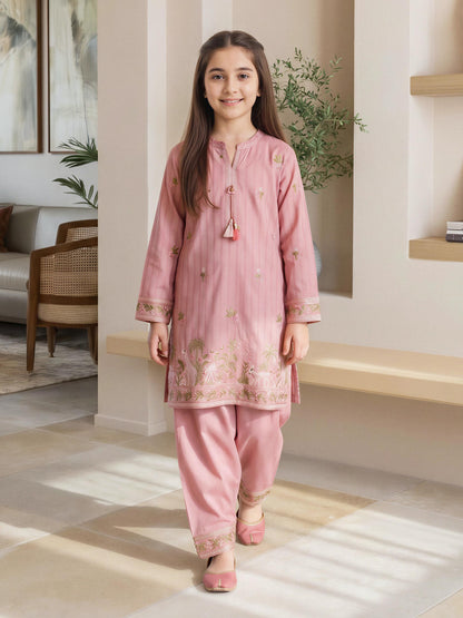 2 Piece Self Jacquard Suit- Embroidered (Pret)