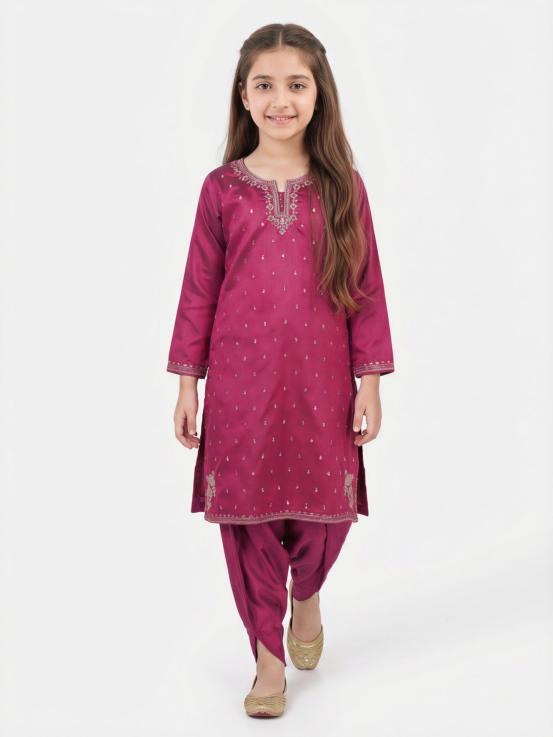 2 Piece Raw Silk Suit- Embroidered (Pret)