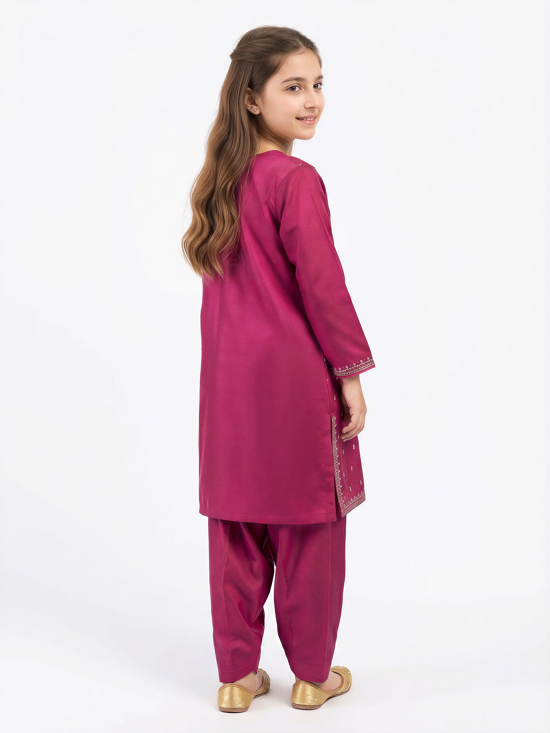 2 Piece Raw Silk Suit- Embroidered (Pret)