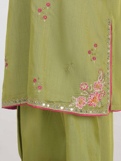 2 Piece Raw Silk Suit- Embroidered (Pret)
