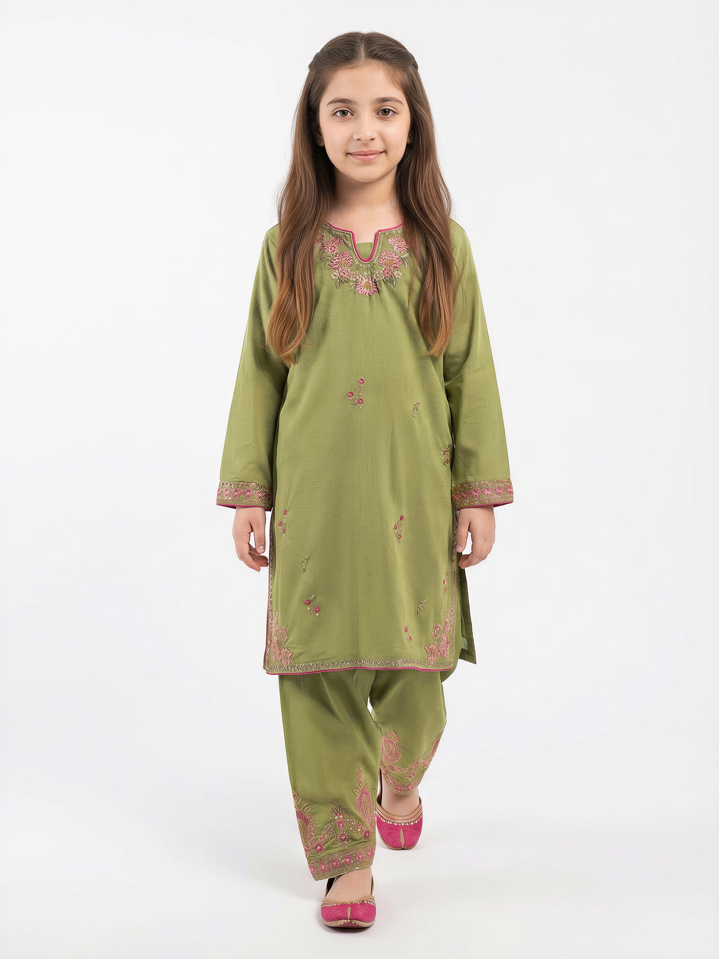 2 Piece Raw Silk Suit- Embroidered (Pret)