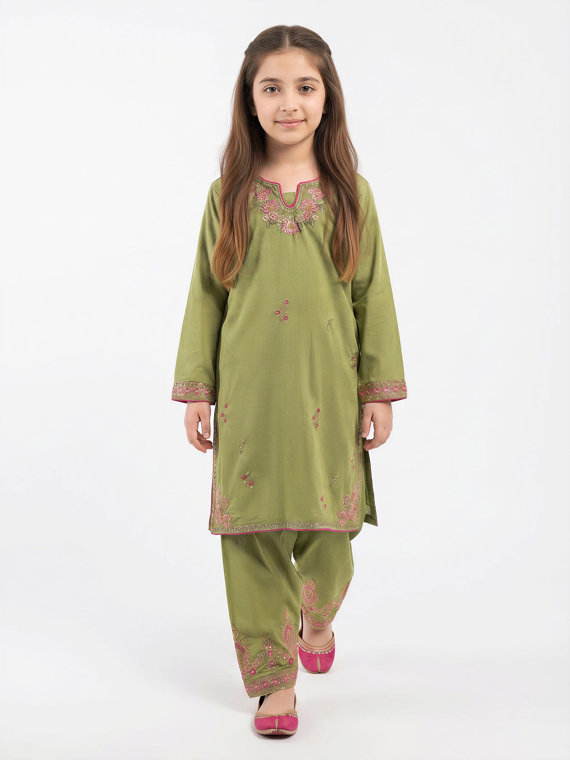 2 Piece Raw Silk Suit- Embroidered (Pret)