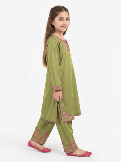 2 Piece Raw Silk Suit- Embroidered (Pret)