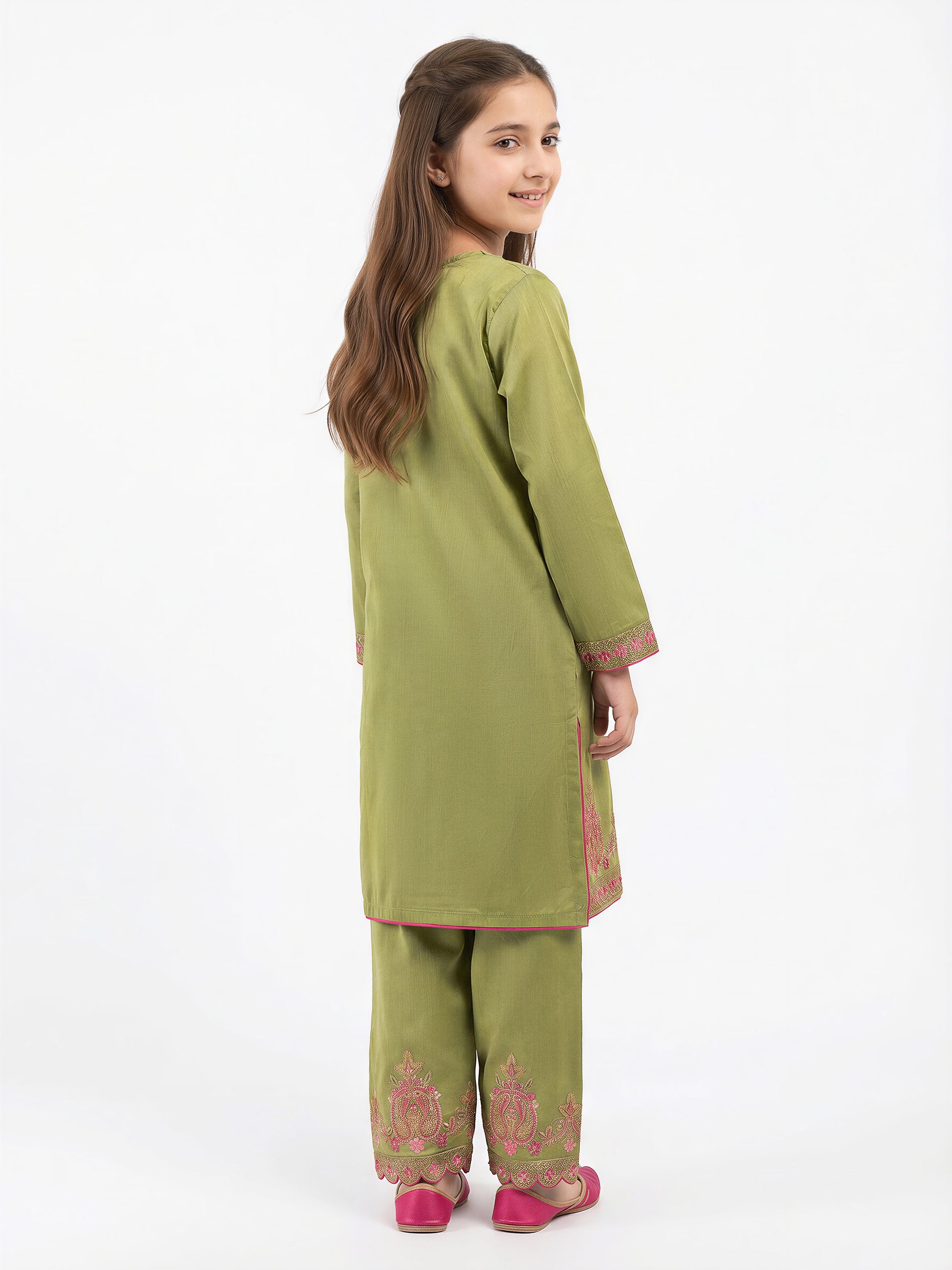 2 Piece Raw Silk Suit- Embroidered (Pret)