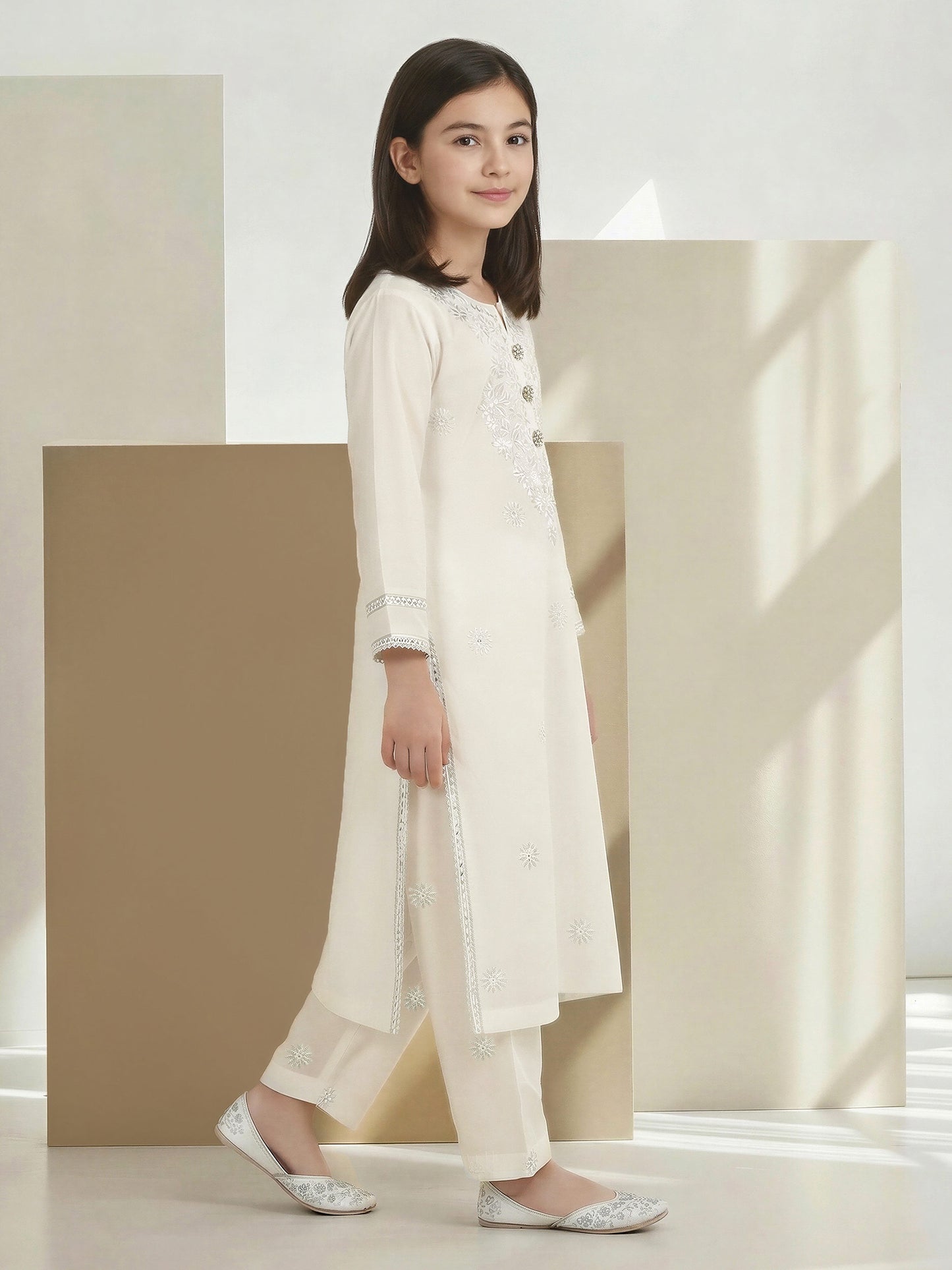 2 Piece Satin Suit- Embroidered (Pret)