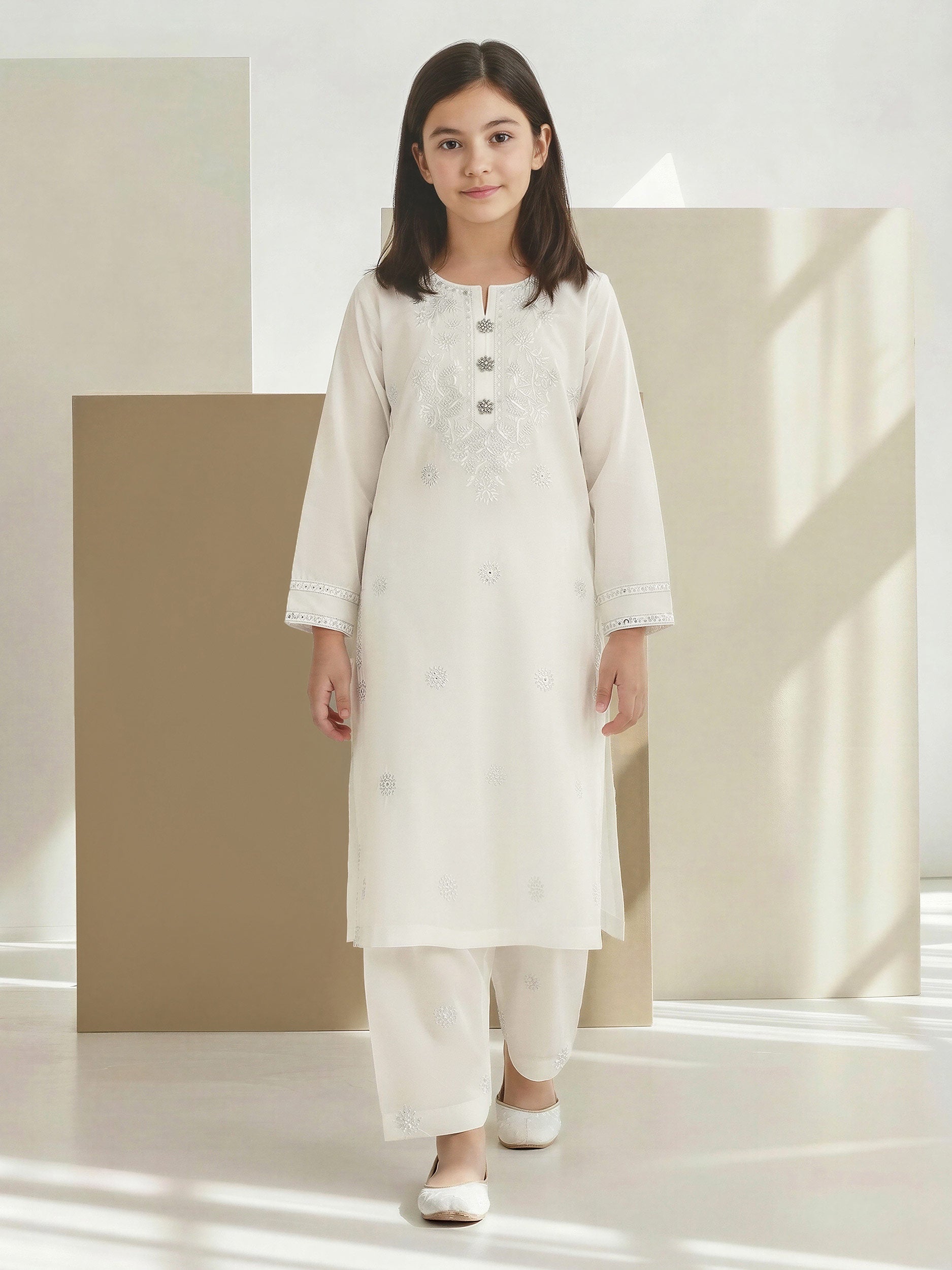 2 Piece Satin Suit- Embroidered (Pret)