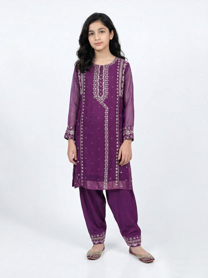 2 Piece Chiffon Suit- Embroidered (Pret)