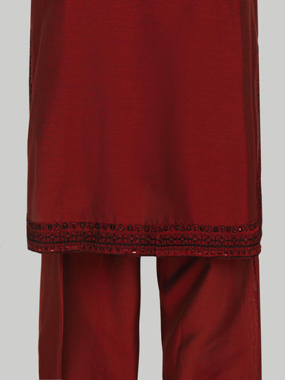 2 Piece Raw Silk Suit- Embroidered (Pret)