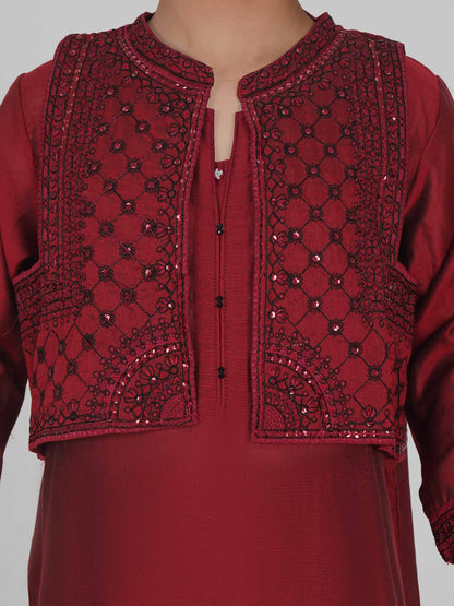 2 Piece Raw Silk Suit- Embroidered (Pret)